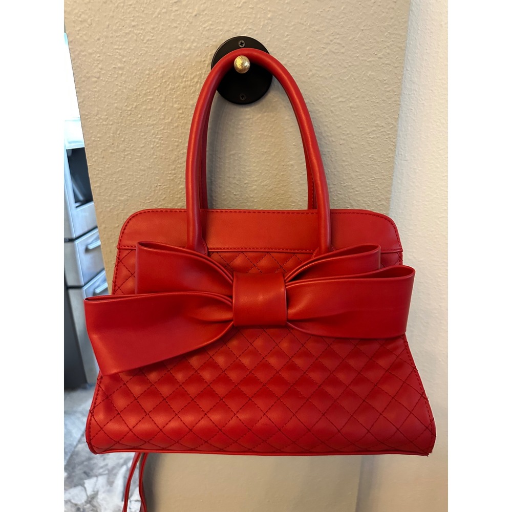 Sharefon Red Quilted Bow Satchel Handbag Top Handle Crossbody Purse Chain